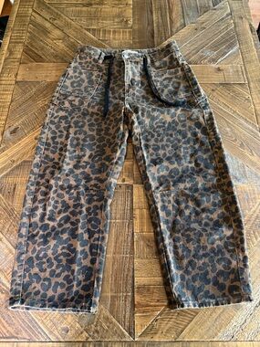 Haptic Leopard Print Ankle Crop Pants Brown Size Medium